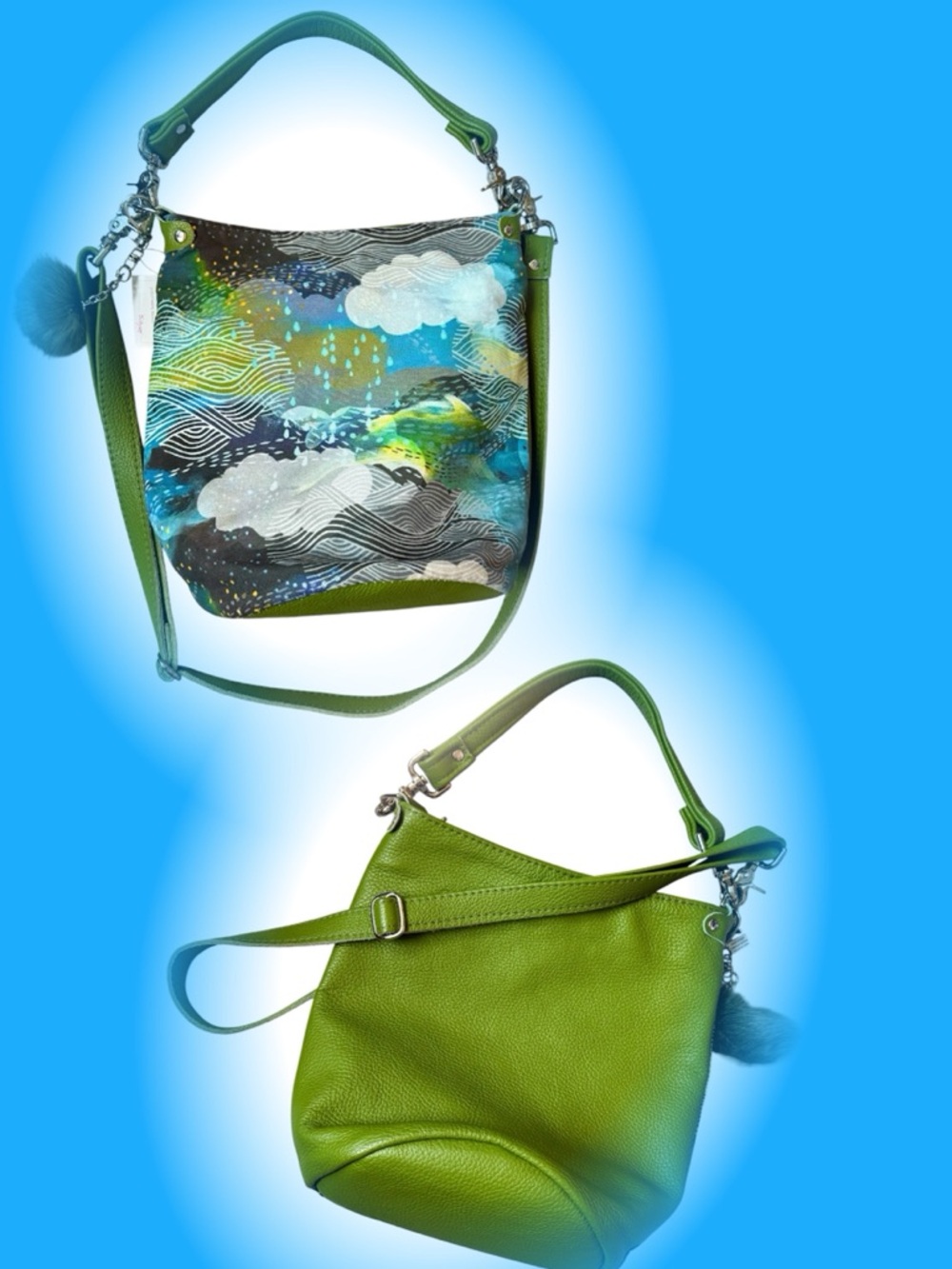 Willow + Luna Green leather fabric bucket bag Mt. Jumbo Alaska NWOT